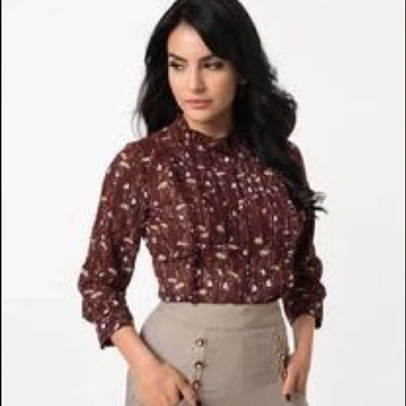 Unique Vintage Tops - Unique Vintage 40’s Style Floral Audra Blouse, NWT